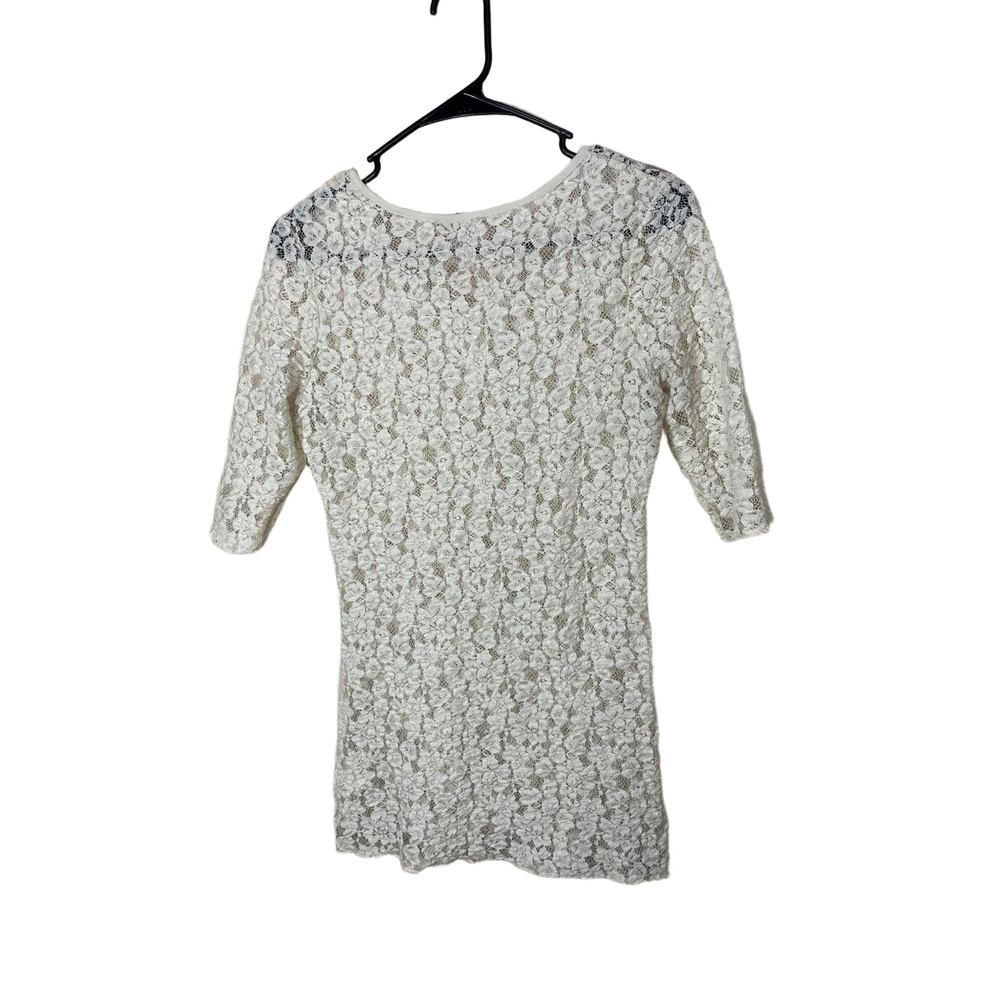 BKE Cream Lace Short Sleeve Sheer‎ Floral Pattern Top Y2K Medium - Picture 6 of 8